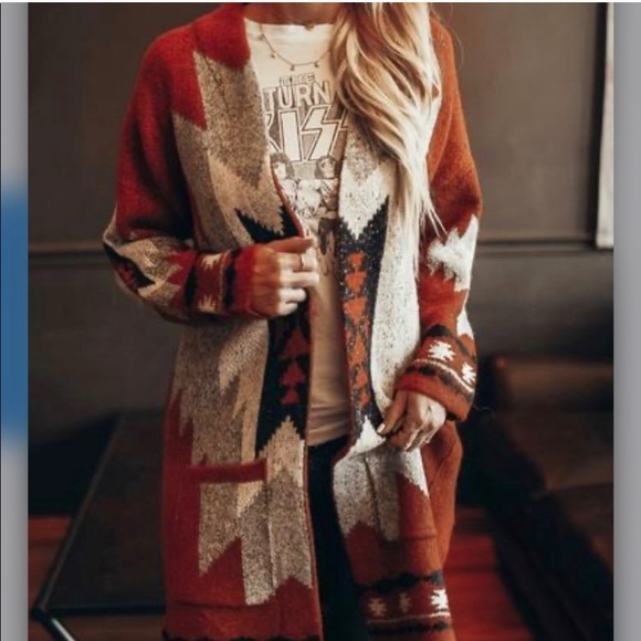New Western Boho Blanket Cardigan Sweater - Picture 6 of 7